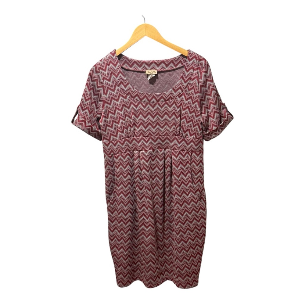 Janette Plus Chevron Dress Womens 2XL Burgundy Excellent Zig Zag Empire Waist